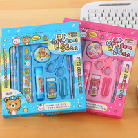 Kit de Papeterie Essentiel pour la Rentrée Scolaire 10-en-1 Mignon en PVC – Crayon, Ciseaux, Règle, Stylo Bille, Format A5 – Modèle Chengxi 8013