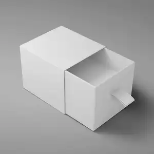 Petite boîte d'emballage en papier de carton rigide à couvercle coulissant de luxe de qualité supérieure avec logo personnalisé et ruban pour cadeau