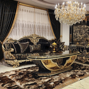 Antique Đen Vàng Châu Phi Hoàng Gia Gỗ Khắc <span class=keywords><strong>Sofa</strong></span> Đồ Nội Thất <span class=keywords><strong>Sofa</strong></span> Đặt Sang Trọng Phòng Khách Thổ Nhĩ Kỳ - Product Image 3