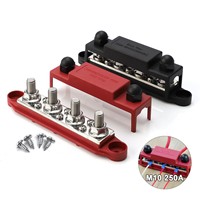 Bloc de distribution d'alimentation sur rail DIN 250A 12V, rail DIN 12V CC, 4 bornes 3/8\", 6 x # 8 vis pour câblage marin, automobile, camping-car et solaire
