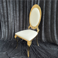 Chaise de mariage lisse, nouveau design, dos ovale, cuir blanc, acier inoxydable, or