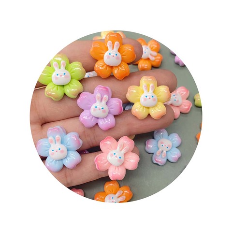 Cartoon Rabbit Head Cherry Flower Resin Flat Back Charms for Hairpin Scrapbooking DIY Craft Accessories Phone Case Charms