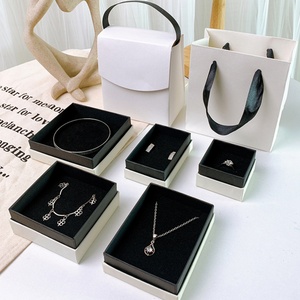 Custom Logo Modern Paper Jewelry <b>Case</b> Rectangle Lid and Base Gift Box with Gift Bag for Rings Necklace <b>Earrings</b> - Product Image 1