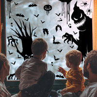 Autocollants pour fenêtres d'Halloween, squelettes, fantômes, chauves-souris, décorations pour fenêtres, murs en verre, fournitures pour fêtes d'Halloween, maison hantée