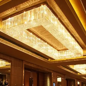 Candelabro de cristal rectangular K9, luz colgante para vestíbulo, salón de banquetes, gran montaje empotrado