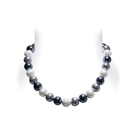 FYXL1226 Collier classique unisexe en argent sterling 925 avec imitation perle, chaîne maille forçat, gris, tendance, fait main, perles noires et blanches
