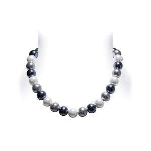 FYXL1226 Collar Clásico de Plata de Ley 925 con Cadena de Perlas de Imitación, Gris Vintage, Hecho a Mano, con Cuentas Blancas y Negras - Product Image 3
