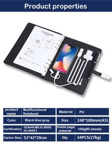 Bloc-notes A5 en PU avec chargeur sans fil grande capacité et clé USB intégrée - Product Image 2