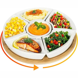 Plateau et plateaux de service rotatifs pour collations Ensemble de service divisé en céramique Plats de service amovibles pour frites et trempette - Product Image 1