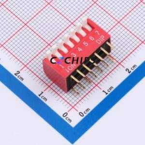 DSDP-07-R DIP Switch Through hole Component (THT) Switch Piano Key 7 2.54mm Red - Product Image 1