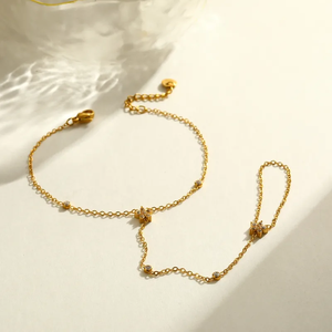 Bracelet élégant en acier inoxydable 304 plaqué or 18 carats, électroplaqué sous vide, zircon, fleur, flocon de neige, chaîne de câble électroplaquée - Product Image 3