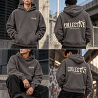 Sweat à capuche gris délavé vintage pour hommes et femmes, coupe oversize en molleton de coton, streetwear Y2K, pull avec imprimé graphique collectif, personnalisable OEM