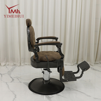 Fauteuil de coiffure inclinable de luxe, équipement de salon de beauté, mobilier de salon antique, fauteuil de barbier brun mat avec appui-tête
