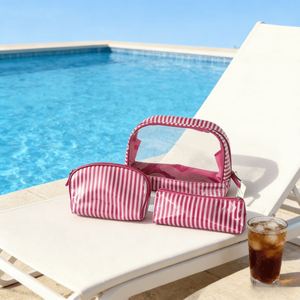 Custom New Trend Printed Striped Clear PVC Makeup Bag Women Zipper Travel <b>Toiletry</b> Vinyl Coated PVC Cosmetic Organizer Pouch Bag - Product Image 1