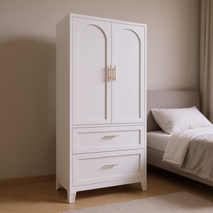 Armoire à deux portes en métal blanc avec deux tiroirs - Product Image 2
