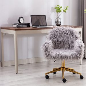 Chaise de coiffeuse pivotante moderne en fausse fourrure grise, chaises de bureau avec base chromée, meubles <span class=keywords><strong>d</strong></span>écoratifs pour salon et chambre à coucher - Product Image 4