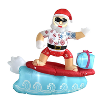 Père Noël surfeur gonflable de 1,2 m avec éclairage LED pour décoration de Noël en extérieur, fête de jardin, ornement de vacances