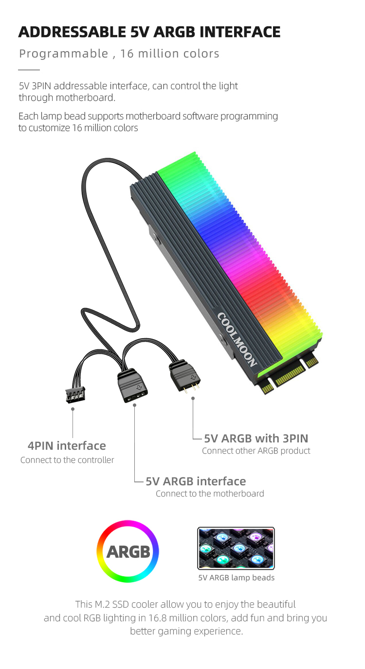 COOLMOON CM-M2A M.2 SSD refroidisseur Adressable 5V ARGB Carte Mère lumière syn Logiciel contrôle LED M2 Soclid state drive dissipateur de chaleur