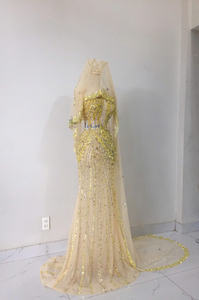 Vestido de Noche de Lujo para Mujer, Estilo Sirena, Sin Mangas, Asimétrico, de Seda, con Pedrería de Alta Gama - Product Image 6