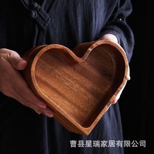 Heart Shape Wooden Tray Walnut Wood Color For Snacks And Candies Stackable Serving Trays - Product Image 2