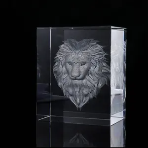 Guangzhou atacado personalizado óptico K9 em branco vidro cristal 3D gravado a laser esculpido com tema animal presente de lembrança