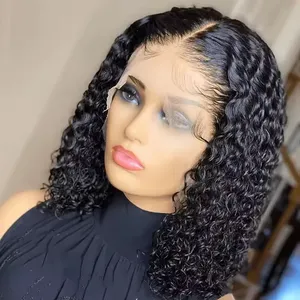 Glueless Bob Front Wigs,hd transparent lace front wig,indian human hair water wave curly lace frontal weaves and wigs