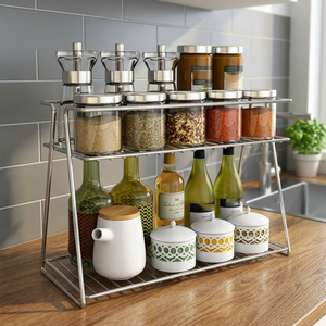 Estante de Cocina Metálico de 2 Niveles con Bandeja de Drenaje para Platos y Especias - Product Image 1