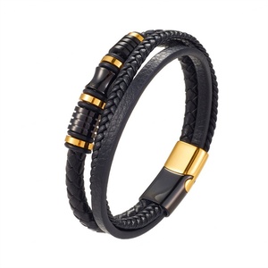High Quality Wholesale Custom Fashion Stainless Steel Leather <b>Man</b> Bracelet - Product Image 2