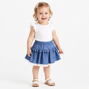 <span class=keywords><strong>Falda</strong></span> de mezclilla suave con volantes para niñas pequeñas, dobladillo de encaje blanco, cintura elástica, minifalda para niños de 1 a 6 años, uso diario y festivo, venta al por mayor, gran oferta 2026 - Product Image 5
