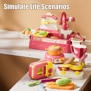 Jouets de <span class=keywords><strong>cuisine</strong></span> de simulation pour enfants d'âge préscolaire, machine à laver la vaisselle en plastique à circulation d'eau électrique, évier de jeu d'imitation pour garçons - Product Image 3