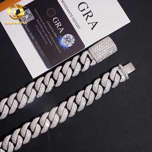 20mm 3 열 큰 쿠바 아이스 아웃 다이아몬드 힙합 보석 팔찌 925 실버 VVS D Moissanite 마이애미 쿠바 링크 체인 목걸이 - Product Image 6