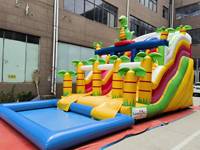 Fabrication de nouveaux toboggans gonflables personnalisés en forme de dinosaure avec piscine à vendre