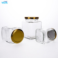 VISTA-Latas clásicas de vidrio para envasado de alimentos, botella de vidrio cuadrada hermética para mermelada de gelatina, tarro transparente para salsa con tapa de rosca