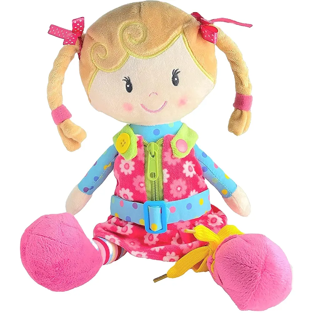 1091 Plush Learn to Dress Toy Doll Toddlers Zipper Snaps Buttons Buckle Shoe Tying Practice Stuffed Waldorf Doll