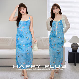 ชุดเดรสสายเดี่ยวพิมพ์ลายดอกไม้ทะเลสาบซาเยรัมสีฟ้าขนาดพลัสไซส์เอวธรรมชาติชุดลำลองสำหรับผู้หญิง N9216 - Product Image 5