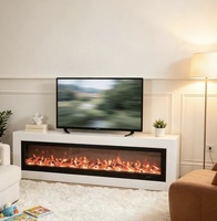 Meuble TV moderne de style nordique italien avec foyer électrique, armoire multi-niveaux en bois massif, surface en pierre frittée de 9 mm, affichage LED 3D