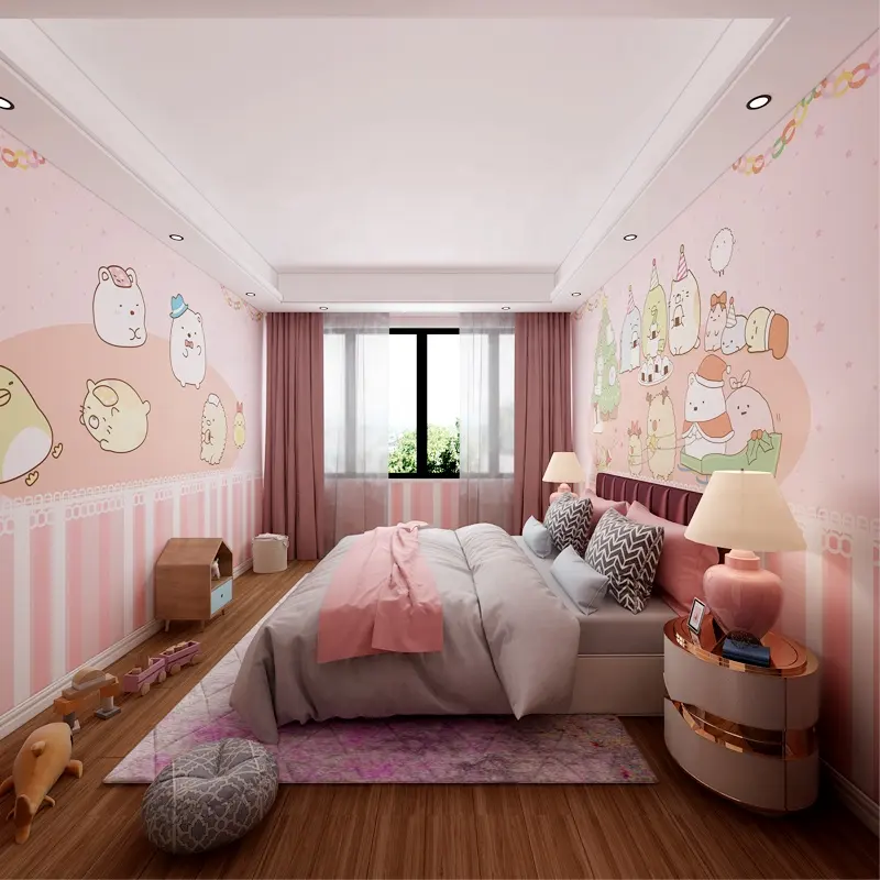 사용자 정의 어린이 방 벽지 핑크 큰 3d 벽 종이 벽화 장식
