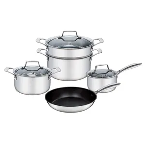 high quality die casting handle 3 layer tri ply 304 stainless steel cookware set with steamer pot