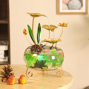 ตู้ปลาแก้วพร้อมน้ำพุตกแต่งทรงกลมแบบตั้งโต๊ะ ดีไซน์มินิมอลสำหรับตกแต่งห้องนั่งเล่นและสำนักงาน - Product Image 1