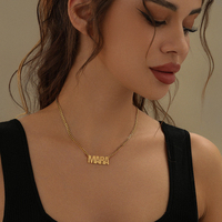 Collar con nombre personalizado de acero inoxidable, con letras en bloque de corte de diamante esmerilado, cadena de eslabones gruesos, joyería al por mayor
