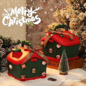 Christmas Gift Box House Shape Candy <b>Container</b> With Bowknot For Holiday Decoration - Product Image 1