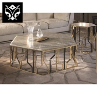 Mobilier de salon design moderne en acier inoxydable avec plateau en verre, table basse centrale de luxe avec miroir, argent