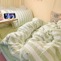 Parure de lit 4 pièces en coton lavé à rayures, confortable, douce pour la peau, housse de couette chaude, drap et taies d'oreiller, pour la maison et l'hôtel, personnalisable