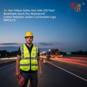 XL Size <b>Yellow</b> Safety Vest LED Flash Breathable Quick Dry <b>Waterproof</b> Cotton Polyester <b>Jacket</b> Customizable Logo 96PCS/CS - Product Image 3