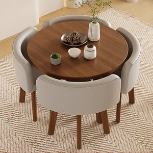 Bàn ăn và 4 ghế da bằng gỗ hiện đại Bắc Âu văn phòng sang trọng Đồ nội thất tròn nhà hàng phòng ăn Bộ bàn ăn - Product Image 1