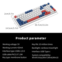Nouveau clavier mécanique de jeu filaire USB 99 touches, touches ABS, interrupteurs à membrane LED arc-en-ciel, bouton de volume, clavier de bureau fin, étanche