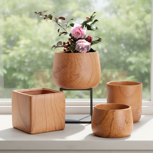 Groothandel 5 maten keramische bloempotten met hout/marmer/gouden aderdesign, tuinbouwplantenbak voor plantengroei binnen en buiten - Product Image 1