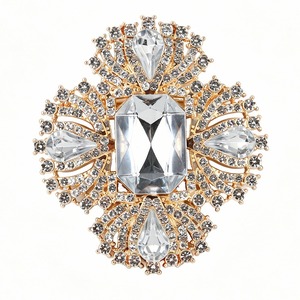 Broche Lufora Luxuoso Azul Royal com Cristal Lapidação Esmeralda, Emblema Geométrico em Cruz Grande e Chamativo para Vestido de Noite, Casamento, Festa, Presente - Product Image 4