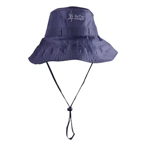 Fabrik preis Großhandel New Summer Custom Solid Marineblau Funky Safari Fisher Wandern Unisex Eimer Hüte mit verstellbarer Schnur