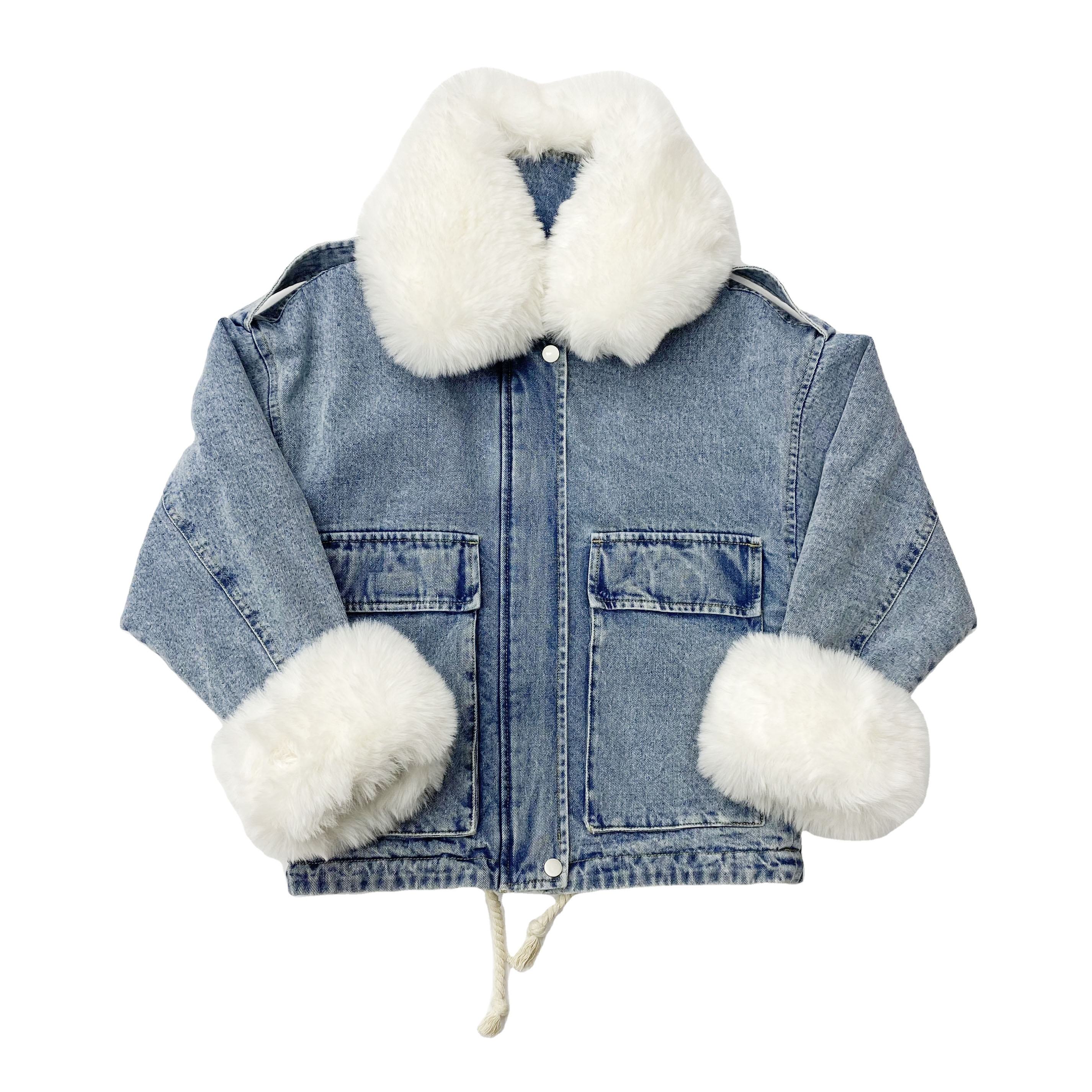 white fur jean jacket
